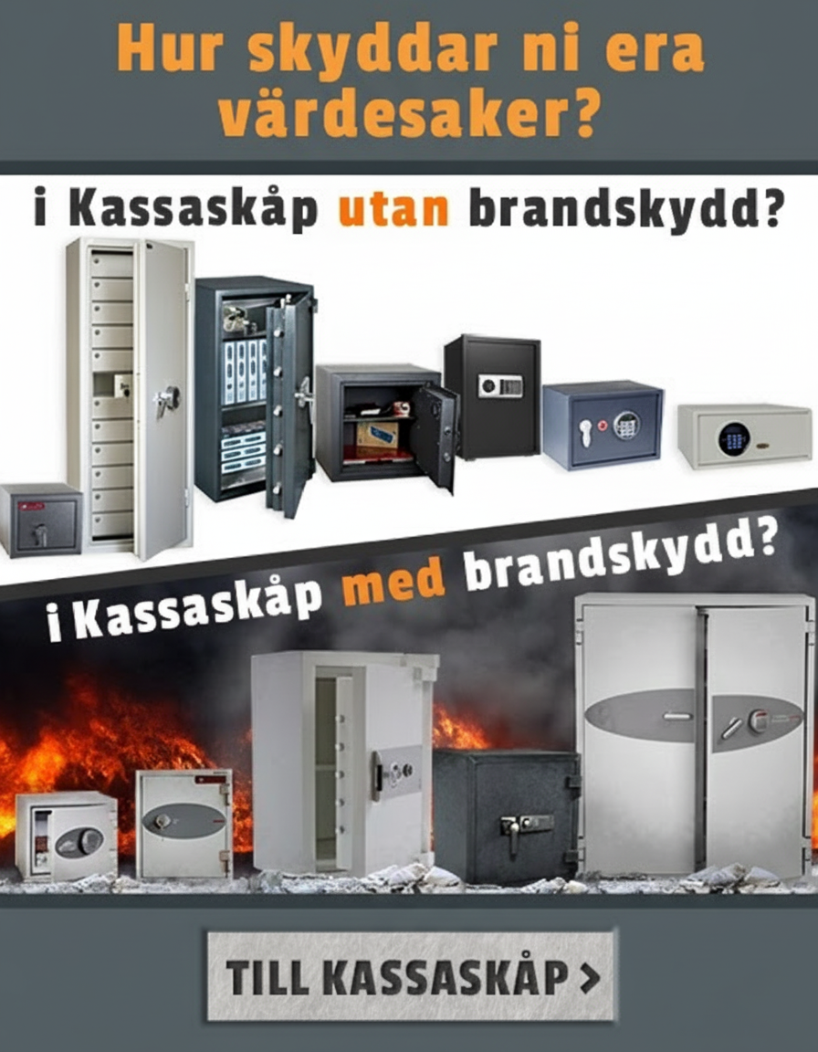 Bild på kassaskåp med och utan brandskydd, för alla behov.
