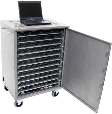 Stack Pc Trolley Sturdy mobile trolley for 20 laptop computers.