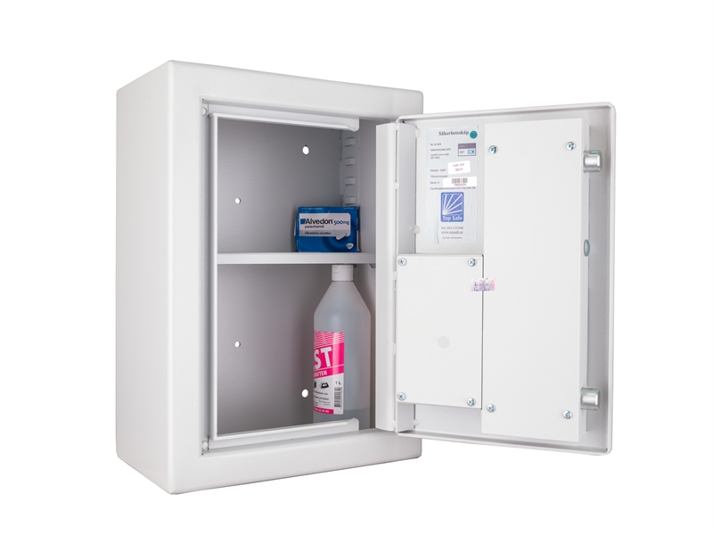 Väggmonterat säkerhetsklassat skåp med 2 hyllplan