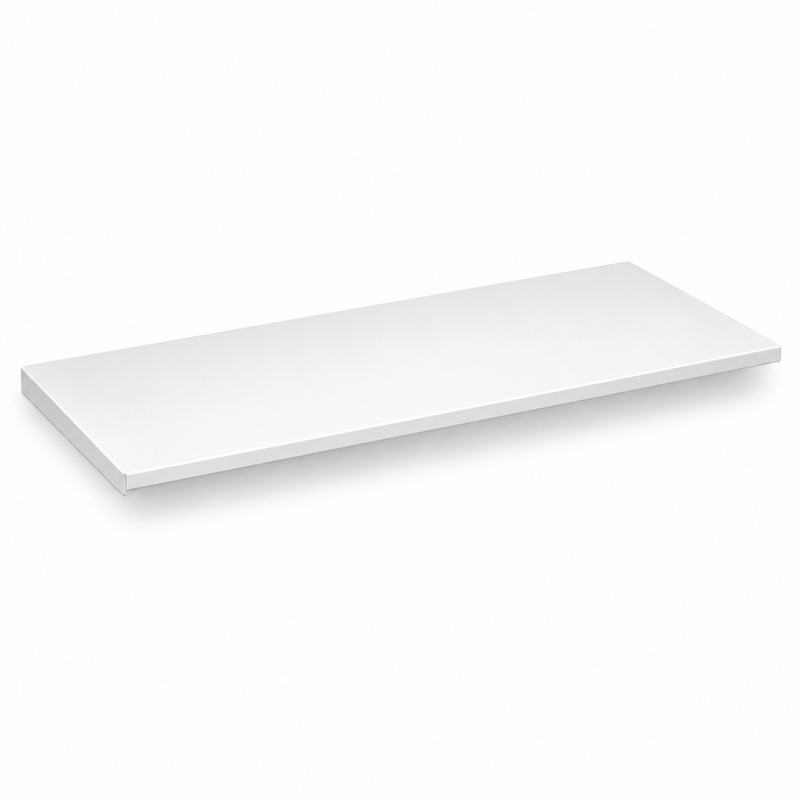 White rectangular shelf, viewed from a slight angle.