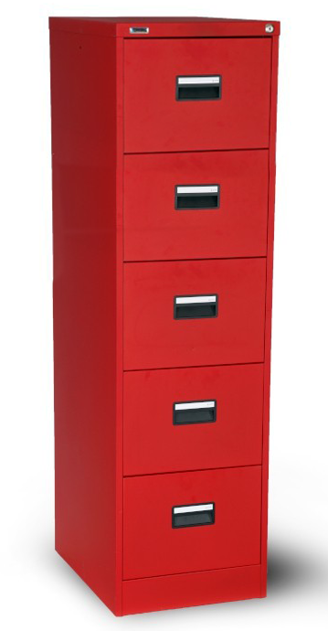 Spacious 5 Drawer Filing Cabinet In Red With Room For As Many As 570