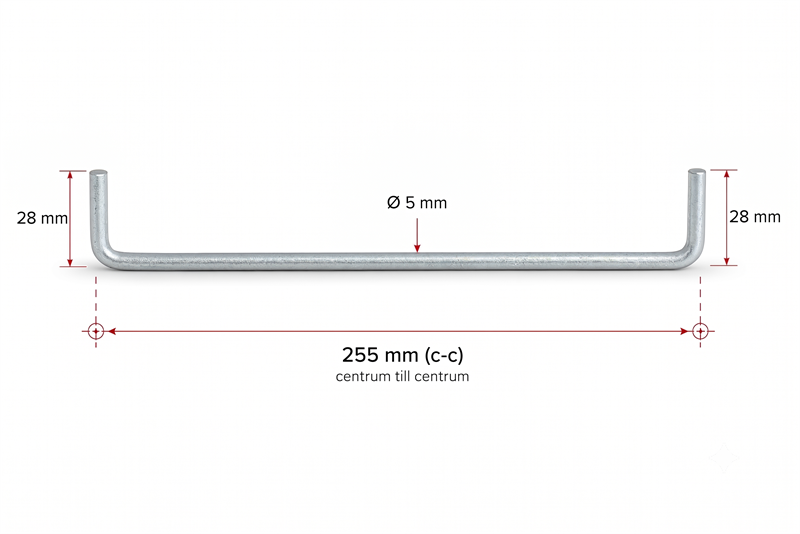 Shelf bracket made from 3 mm galvanized steel wire, with a centre-to-centre measurement of 25.5 cm, for 30 cm deep Libra shelves.