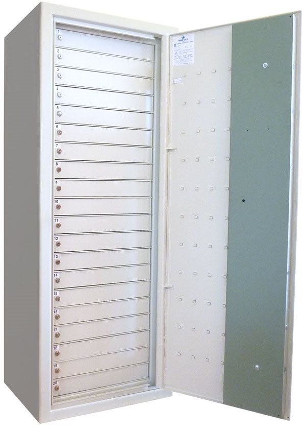 Säkerhetsskåp med 20 individuellt låsbara fack