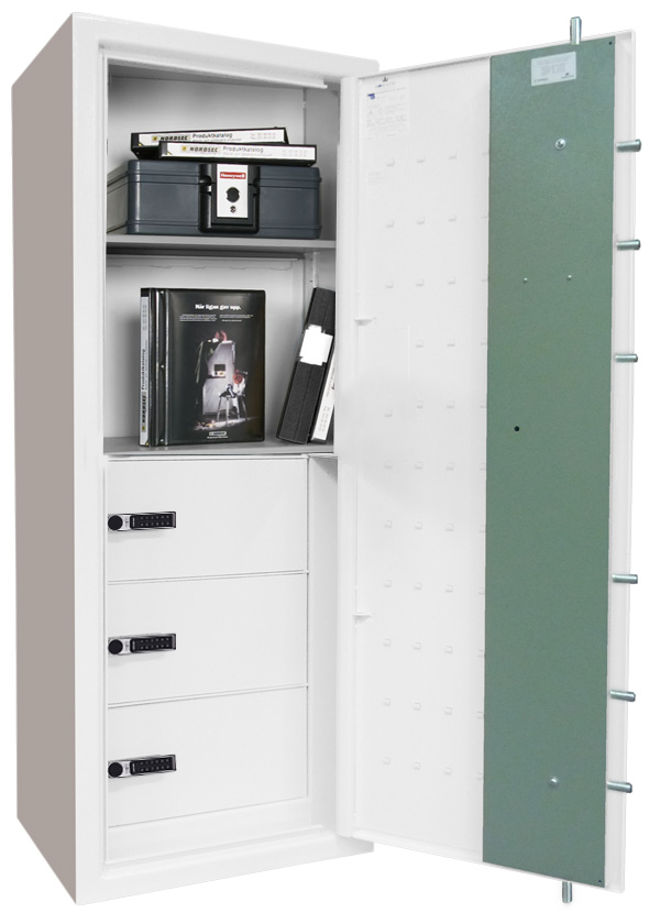 Säkerhetsskåp med 3 individuellt låsbara fack