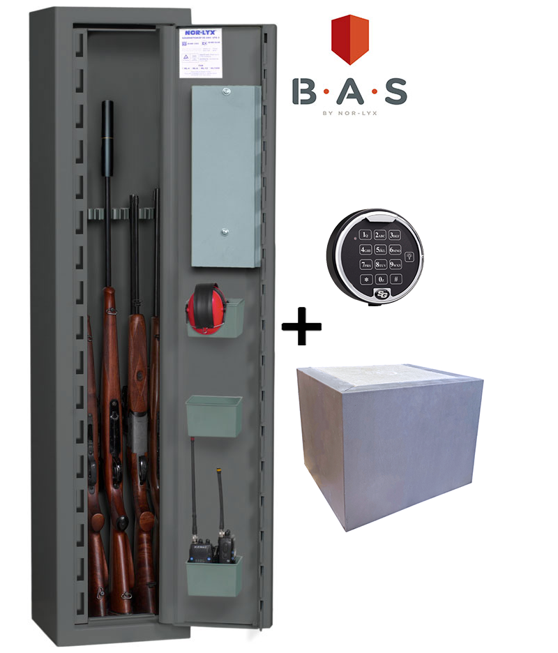 Extra högt vapenskåp med elkodlås för 5 vapen - Paket med extravikt för att komma upp i 150 kg