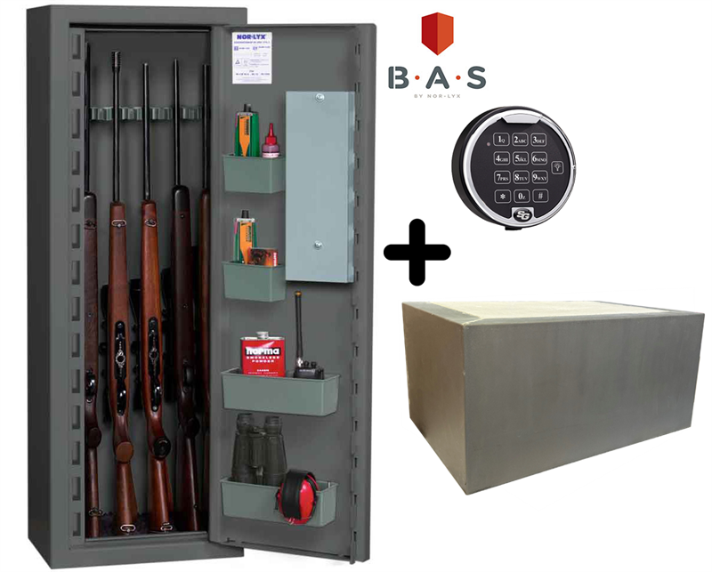 Vapenskåp med elkodlås för 7 vapen - Paket med extravikt för att komma upp i 150 kg!