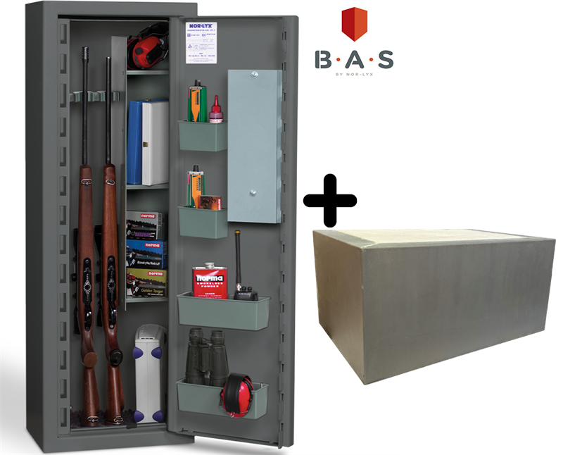 Vapenskåp för 4 vapen - Paket med både hyllinsats och extravikt för att komma upp i 150 kg!