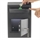 Grey deposit cabinet with open flap, visible drawer and green key in lock, hand showing usage.