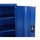 Blue metal cabinet with open door showing two shelves. Lock mechanism visible on the inside of the door.
