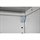 Close-up of a silver-coloured shelf bracket in a light grey metal cabinet with shelf adjustment holes.
