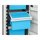 Grey metal hanging file frame with blue hanging files, partially pulled out.