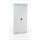 Grey metal cabinet with two closed doors, a key lock and ventilation slots at the top and bottom. Key visible in lock.