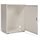 White lockable metal cabinet with open door, visible cable entries and key in lock.