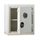 White security cabinet with digital code lock and key override, door open showing interior space.