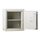 White security cabinet with open door, two shelves and assembly instructions visible inside.