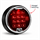 Black, round digital keypad lock with a chrome-coloured bezel. The keys are red illuminated.