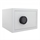 White valuables cabinet with black digital code lock, door closed.