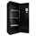 Black tall cabinet with open door, two light shelves visible inside.