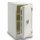 White safe with open door, visible shelves and digital keypad lock.