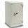 White Grade II safe with keypad lock and key slot, door closed, studio background.